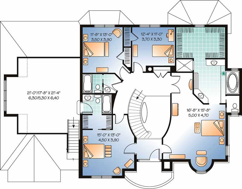 Floor Plan Second Story of European Plan #126-1443