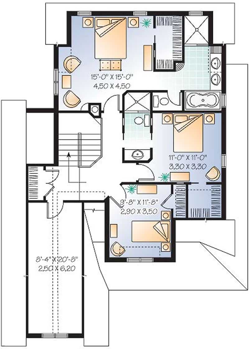 Floor Plan Second Story of Country Plan #126-1452