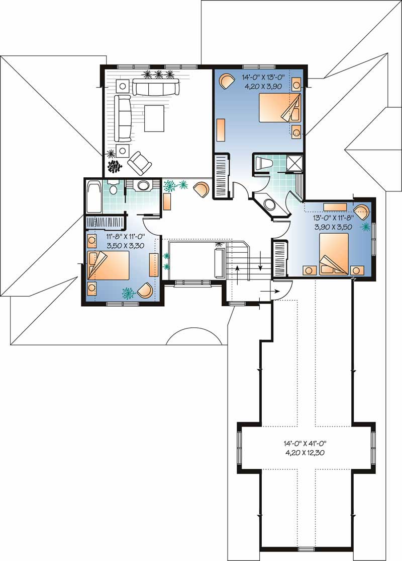 Floor Plan Second Story of Contemporary Plan #126-1454