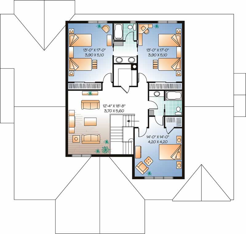 Floor Plan Second Story of Contemporary Plan #126-1455