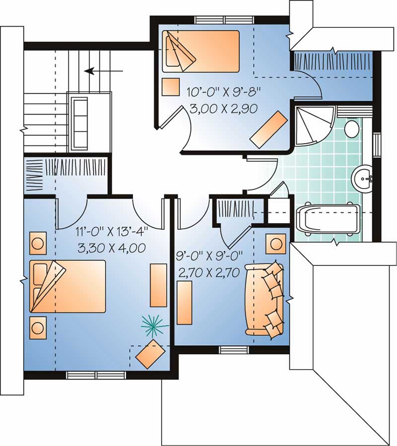 Floor Plan Second Story of Country Plan #126-1458