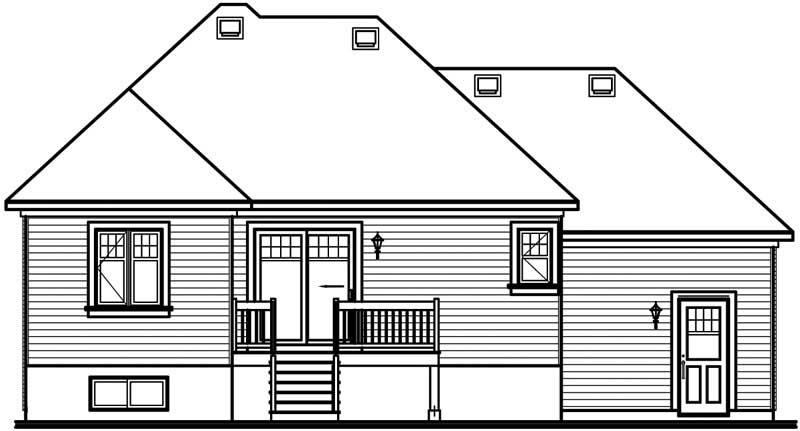 Home Plan Rear Elevation of this 2-Bedroom,1007 Sq Ft Plan -126-1462