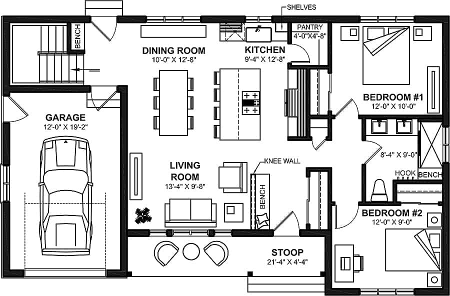 Floor Plan First Story of Ranch Plan #126-1467