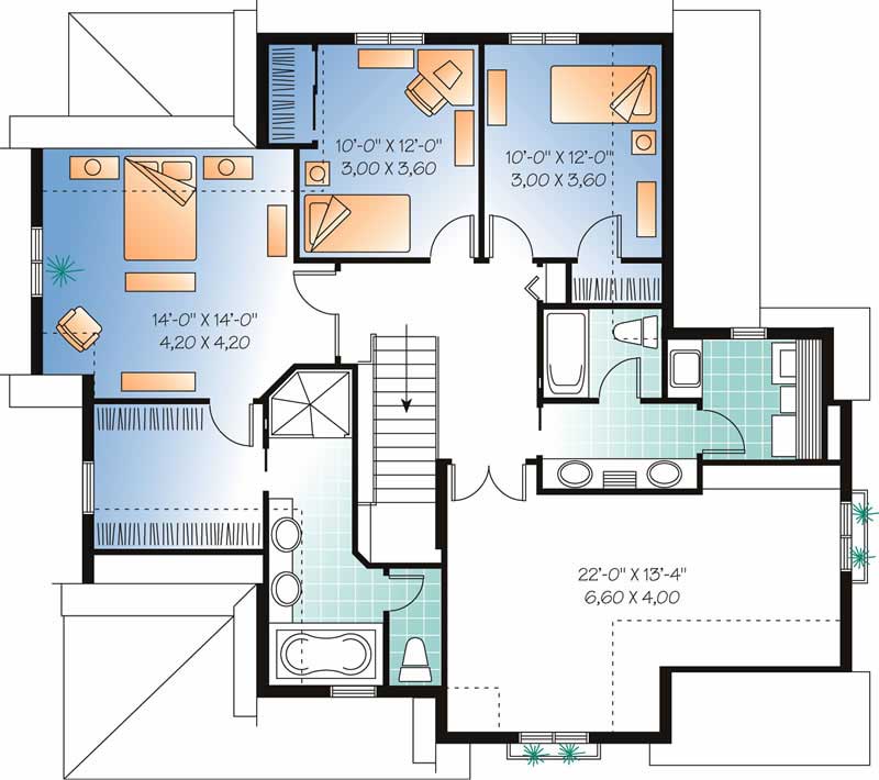 Floor Plan Second Story of Country Plan #126-1476