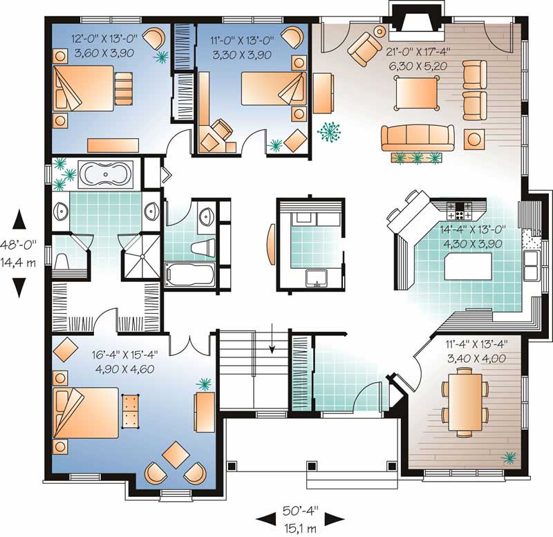 Floor Plan First Story of Ranch Plan #126-1478