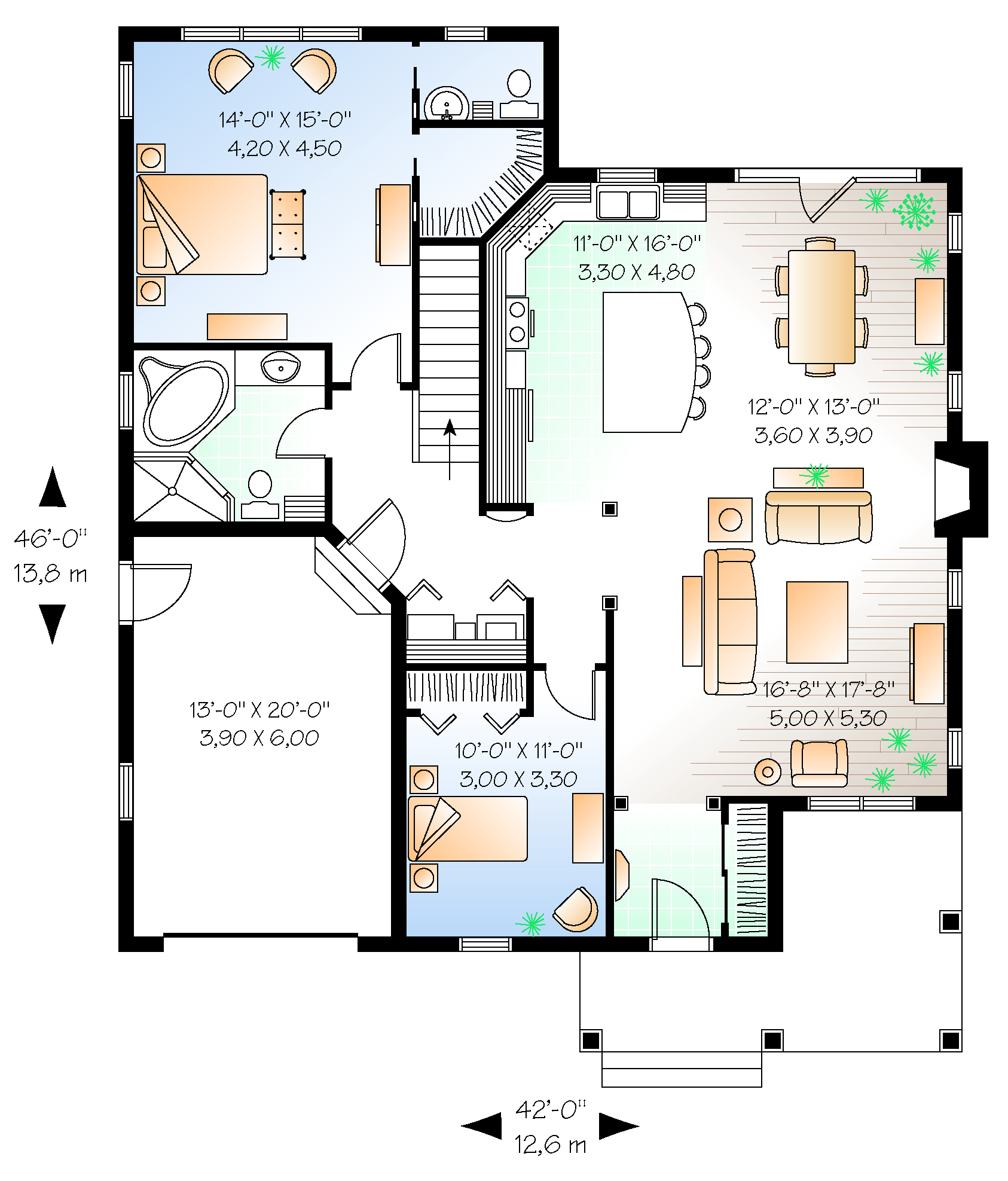 Floor Plan First Story of Bungalow Plan #126-1483