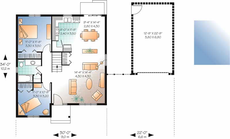 Floor Plan First Story of Bungalow Plan #126-1488