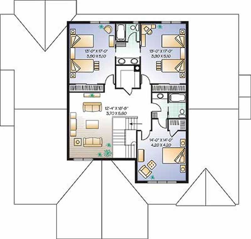 Floor Plan Second Story of Country Plan #126-1493