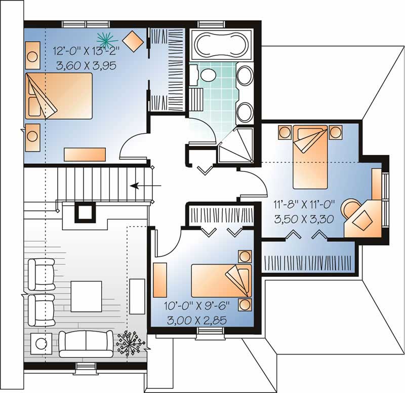 Floor Plan Second Story of European Plan #126-1496