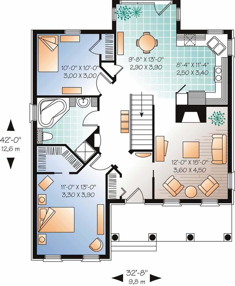 Floor Plan First Story of Bungalow Plan #126-1518