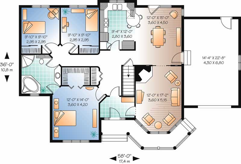 Floor Plan First Story of Ranch Plan #126-1526
