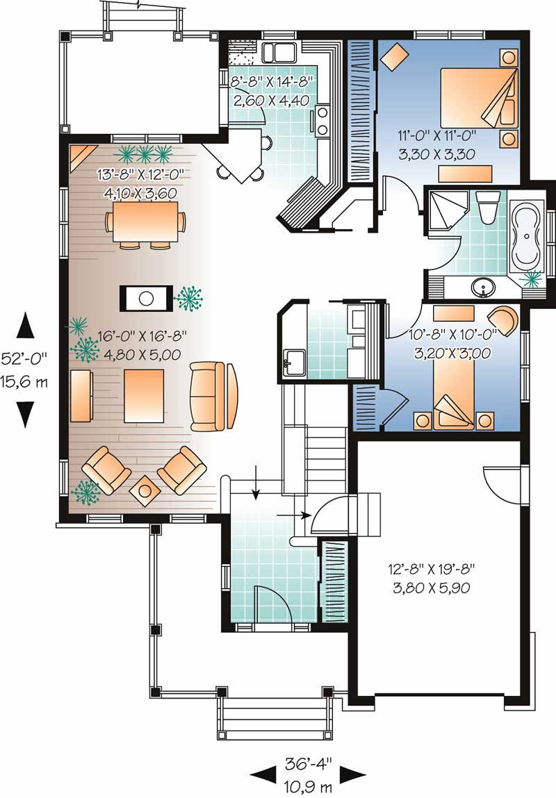 Floor Plan First Story of Bungalow Plan #126-1534