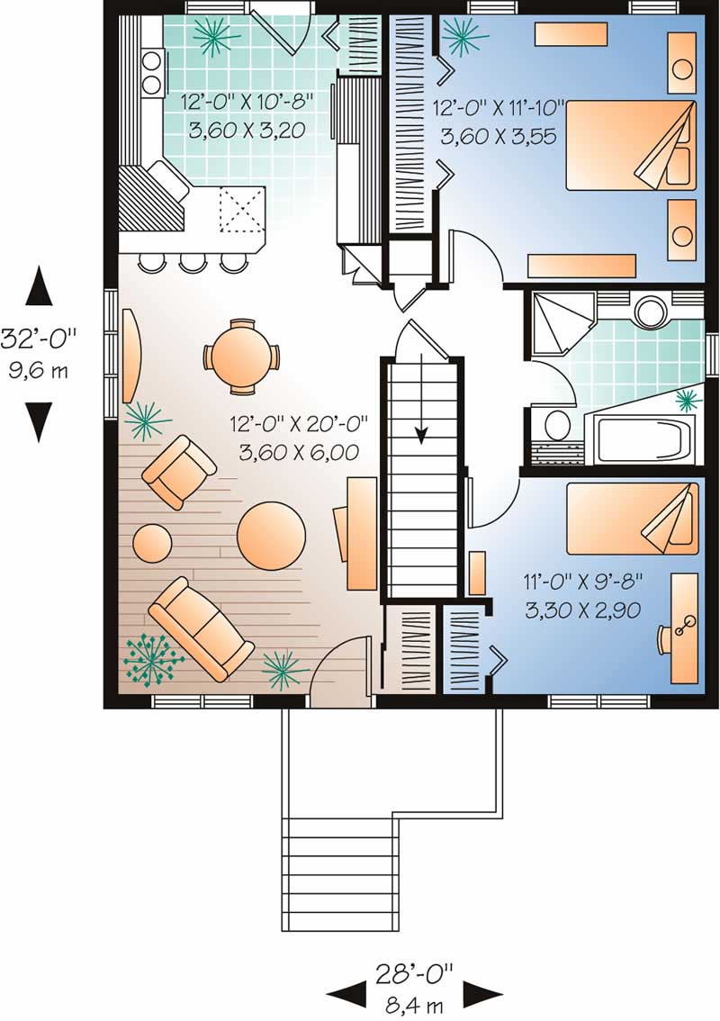 Floor Plan First Story of Bungalow Plan #126-1535