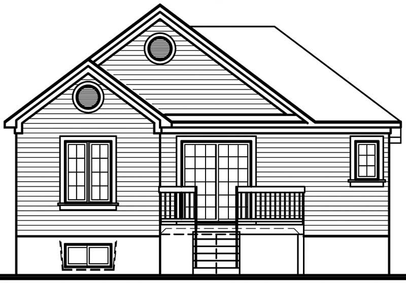 Home Plan Rear Elevation of this 2-Bedroom,975 Sq Ft Plan -126-1561