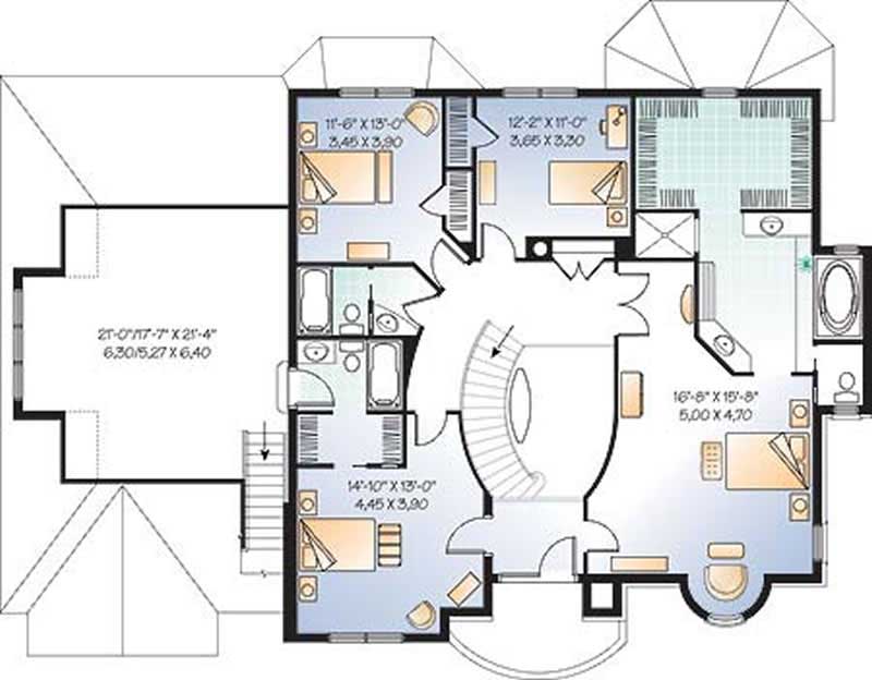 Floor Plan Second Story of European Plan #126-1569