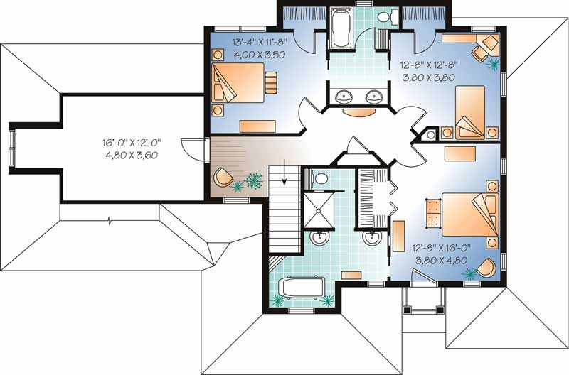 Floor Plan Second Story of Country Plan #126-1570