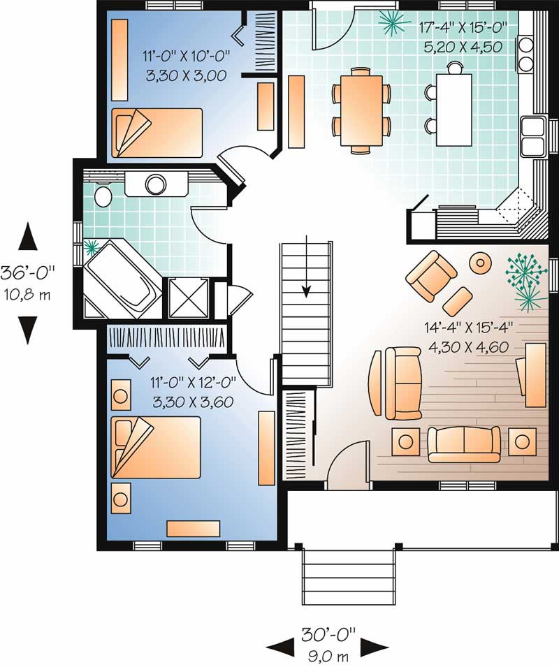 Floor Plan First Story of Bungalow Plan #126-1571