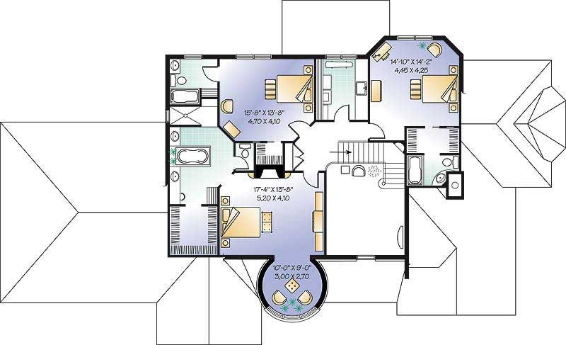 Floor Plan Second Story of European Plan #126-1574