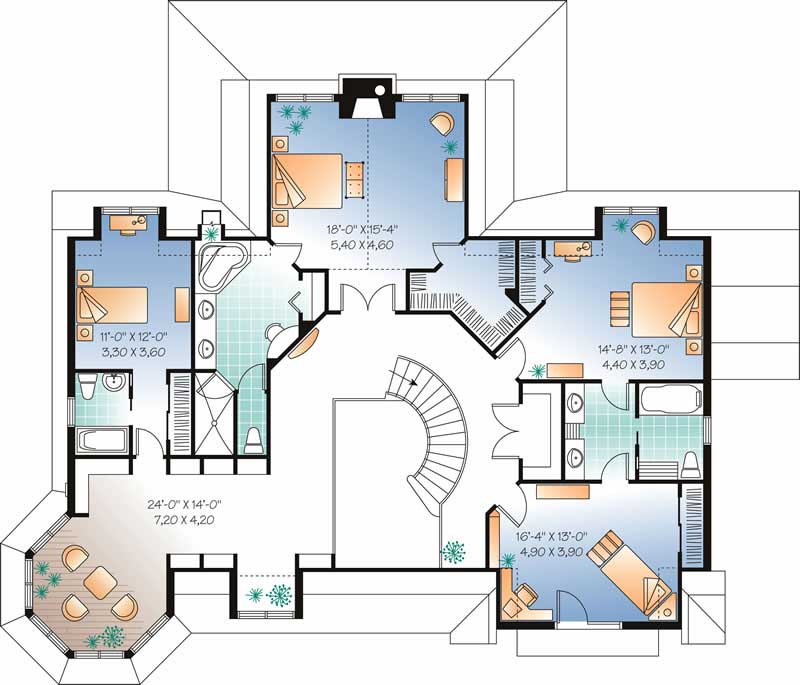 Floor Plan Second Story of Country Plan #126-1576