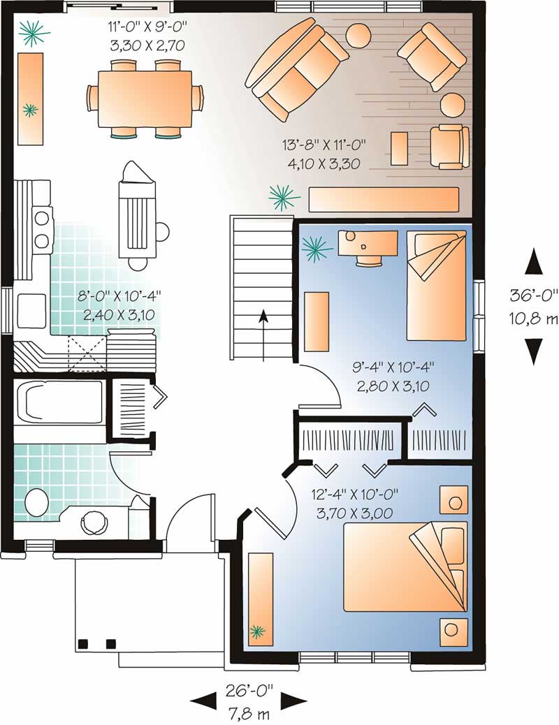 Floor Plan First Story of Bungalow Plan #126-1578