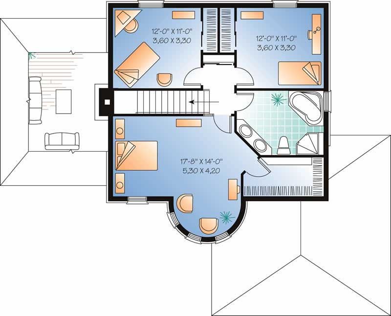 Floor Plan Second Story of European Plan #126-1580