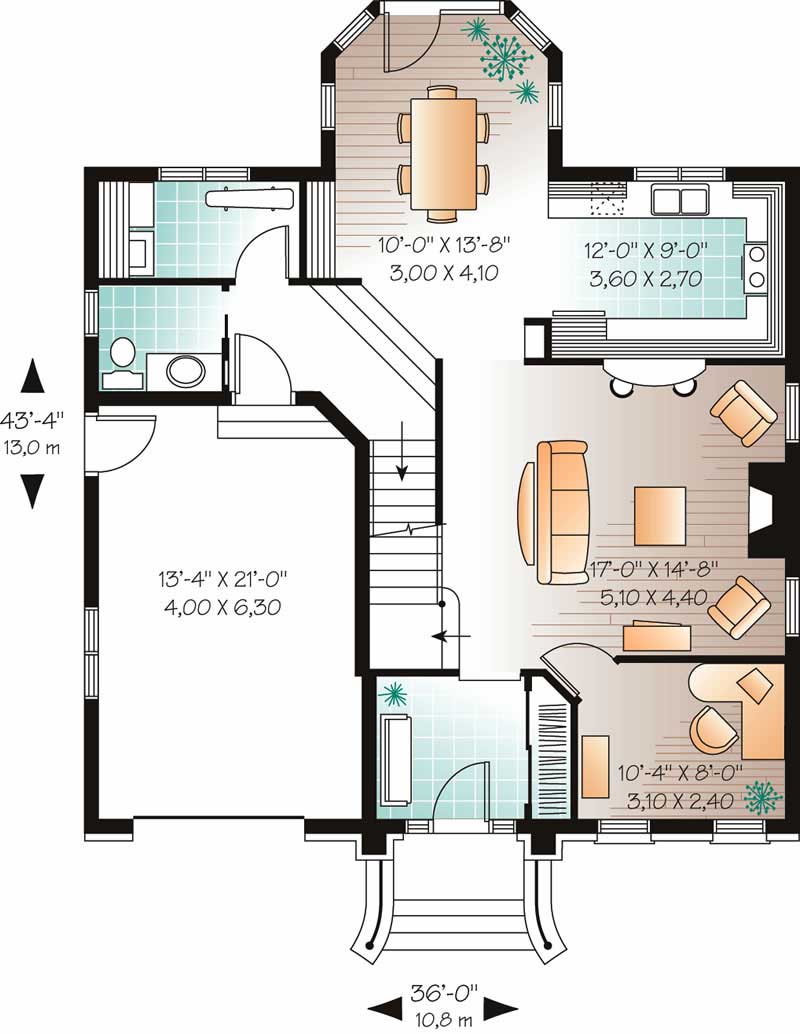 Floor Plan First Story of European Plan #126-1581