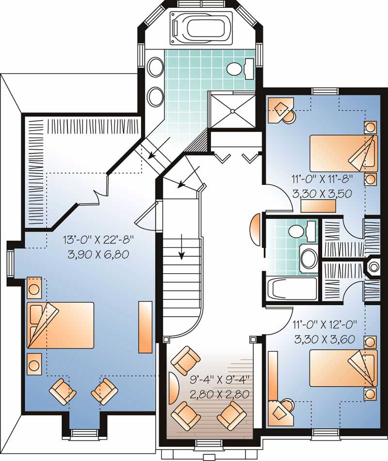 Floor Plan Second Story of European Plan #126-1581