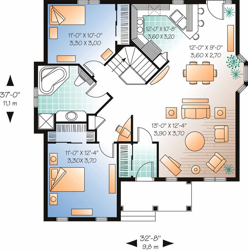 Floor Plan First Story of Bungalow Plan #126-1591