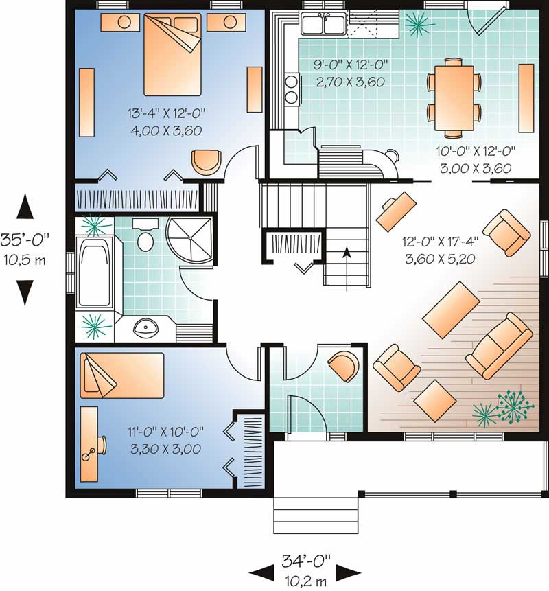 Floor Plan First Story of Bungalow Plan #126-1592