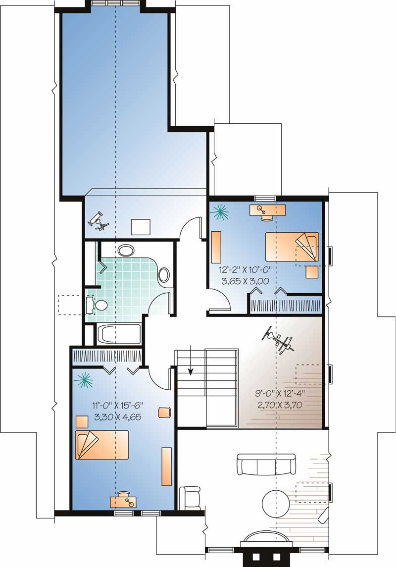Floor Plan Second Story of Coastal Plan #126-1600