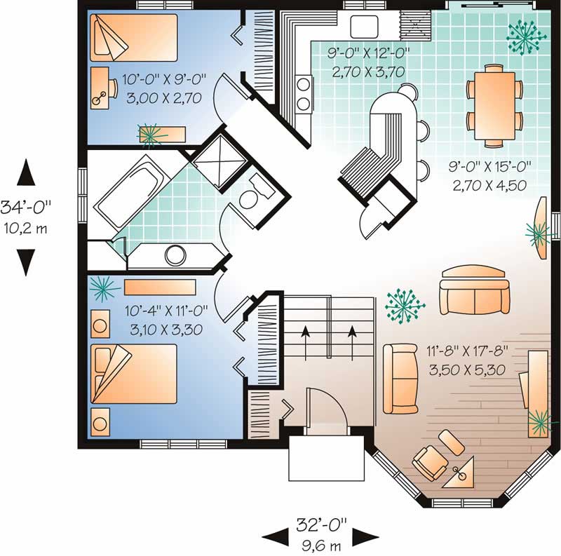 Floor Plan First Story of Bungalow Plan #126-1604