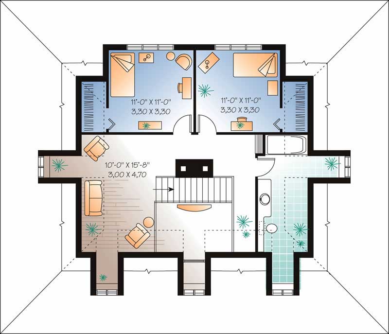 Floor Plan Second Story of Country Plan #126-1613