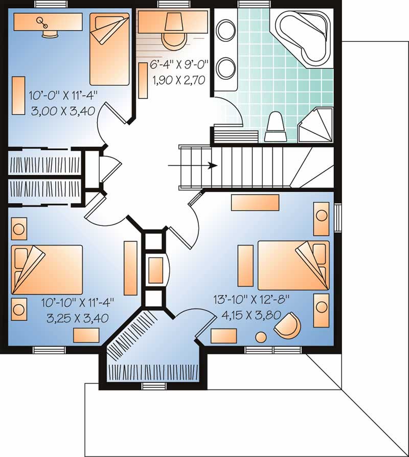 Floor Plan Second Story of Country Plan #126-1624