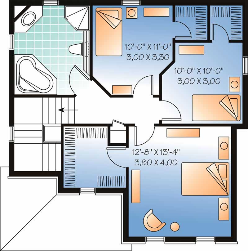 Floor Plan Second Story of European Plan #126-1628