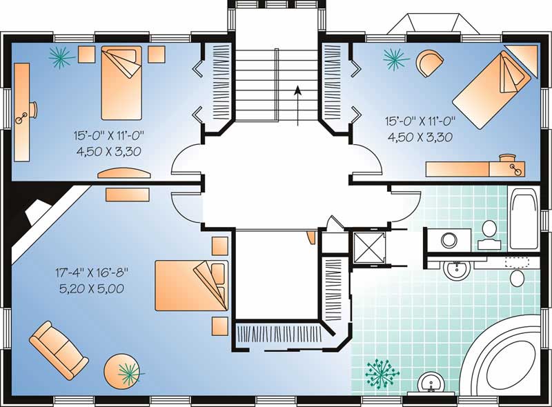 Floor Plan Second Story of European Plan #126-1629