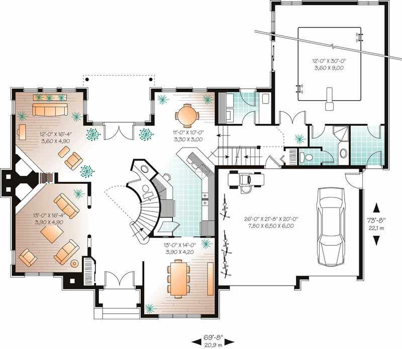 Floor Plan First Story of European Plan #126-1635