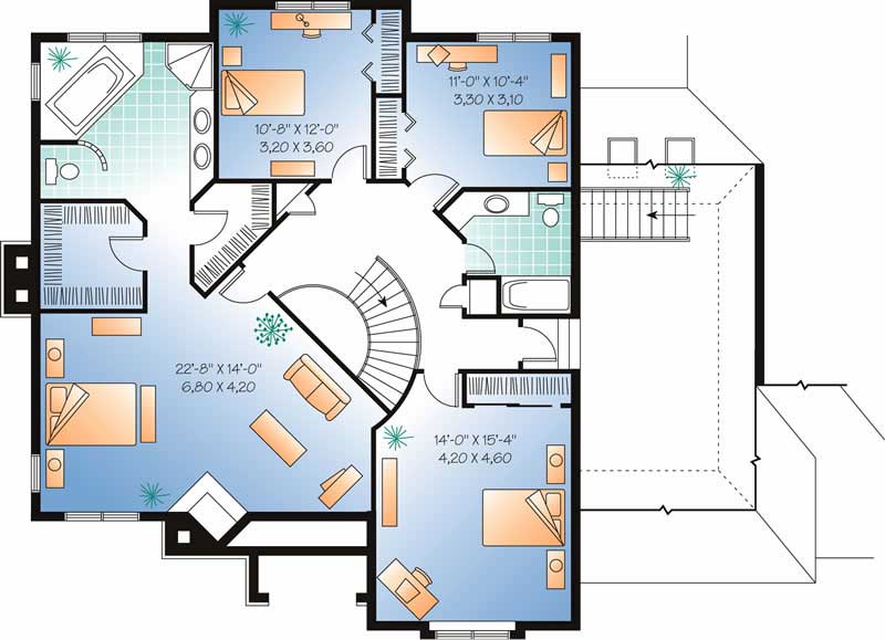 Floor Plan Second Story of European Plan #126-1635