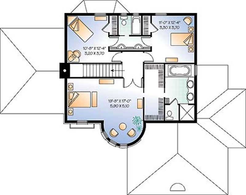 Floor Plan Second Story of European Plan #126-1637