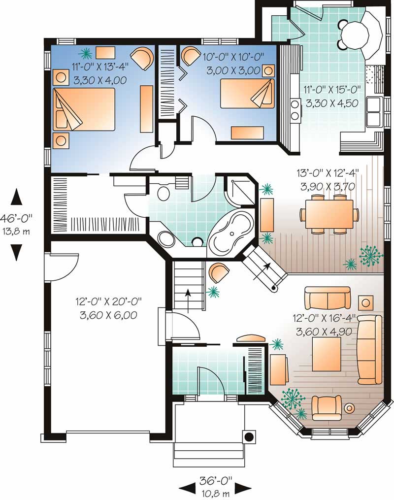 Floor Plan First Story of Bungalow Plan #126-1642