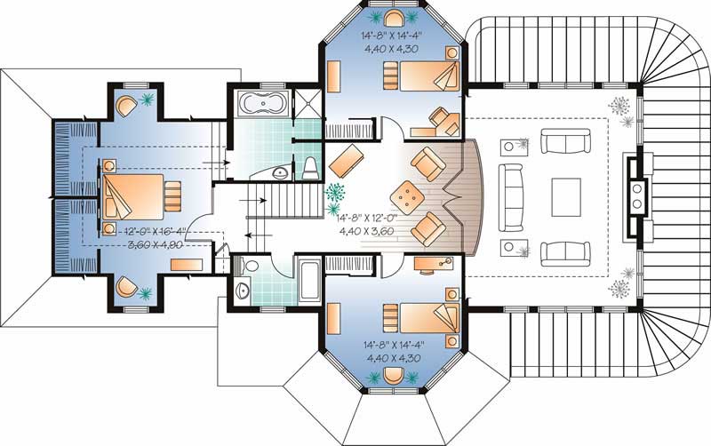 Floor Plan Second Story of Coastal Plan #126-1644