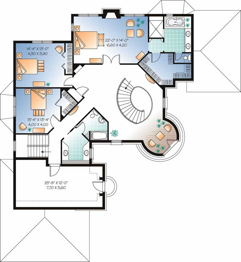 Floor Plan Second Story of European Plan #126-1661