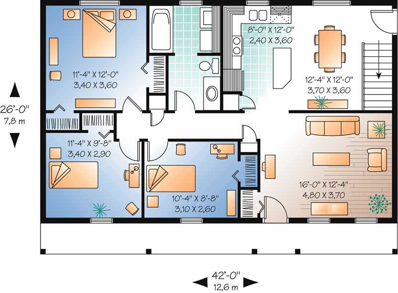 Floor Plan First Story of Small House Plans #126-1667
