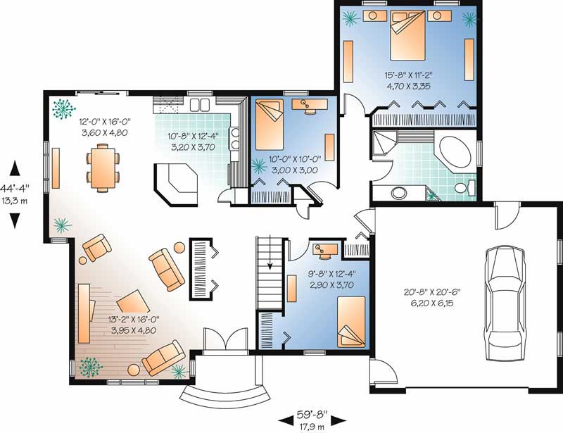 Floor Plan First Story of Ranch Plan #126-1680