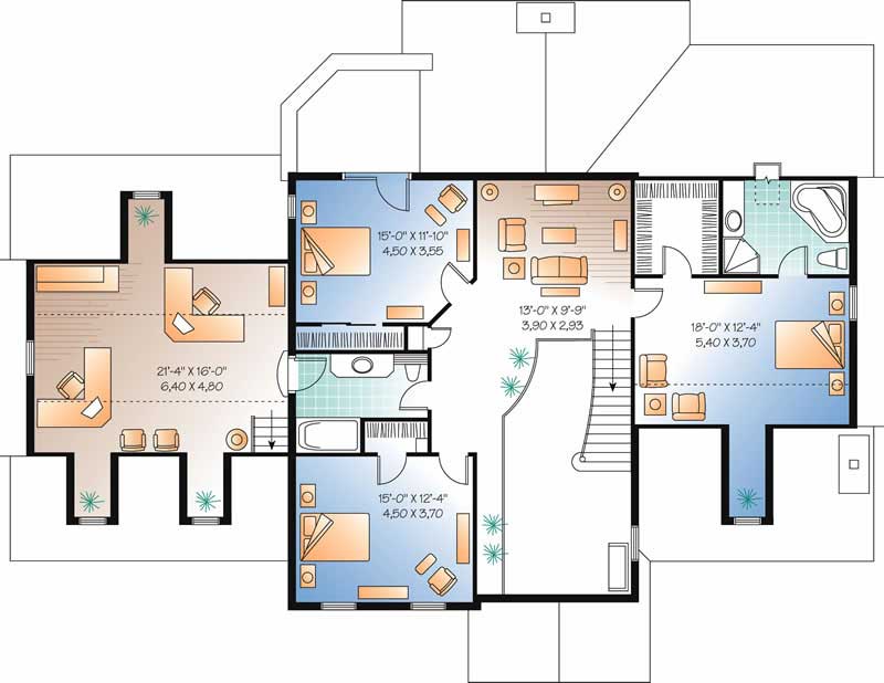 Floor Plan Second Story of Luxury Plan #126-1685