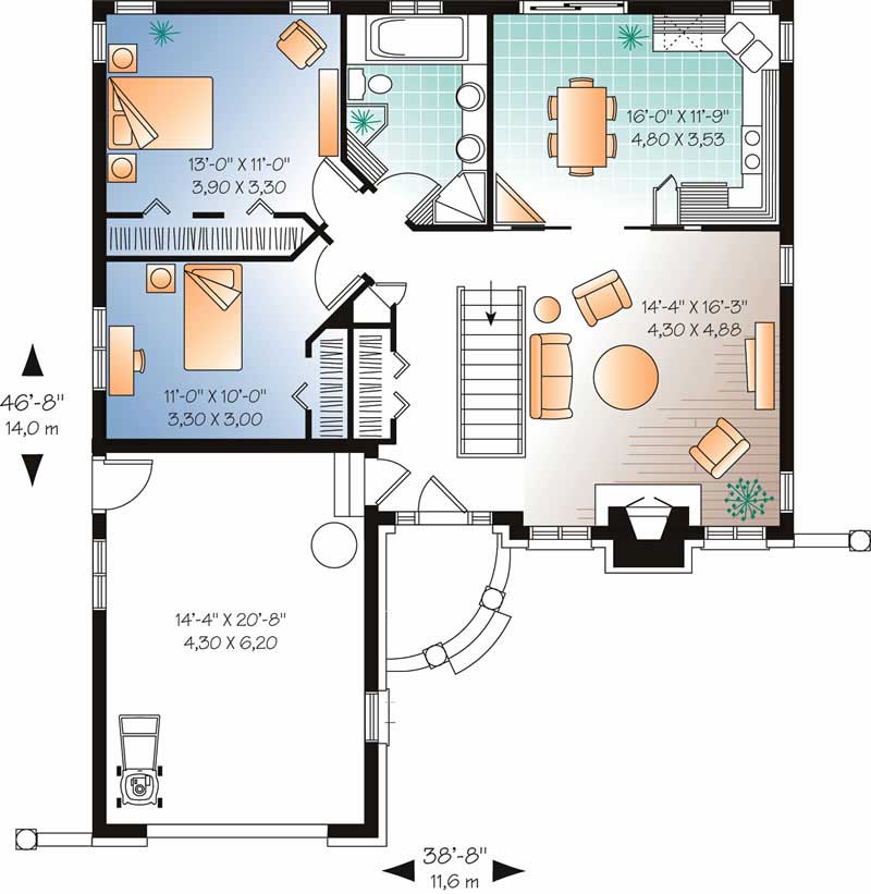 Floor Plan First Story of Bungalow Plan #126-1695