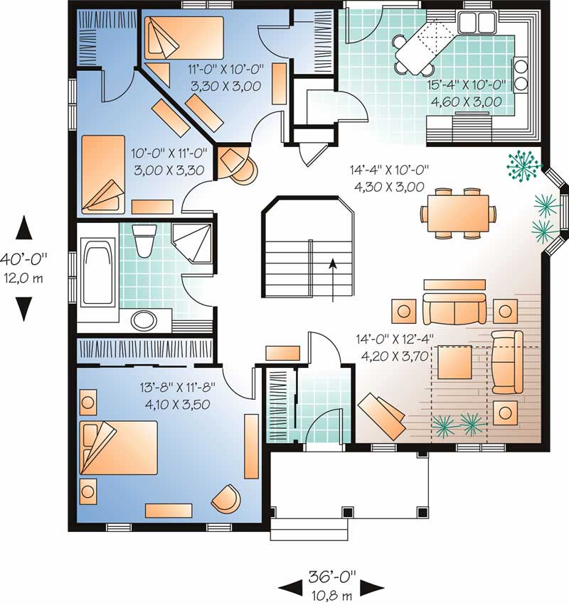 Floor Plan First Story of Bungalow Plan #126-1700