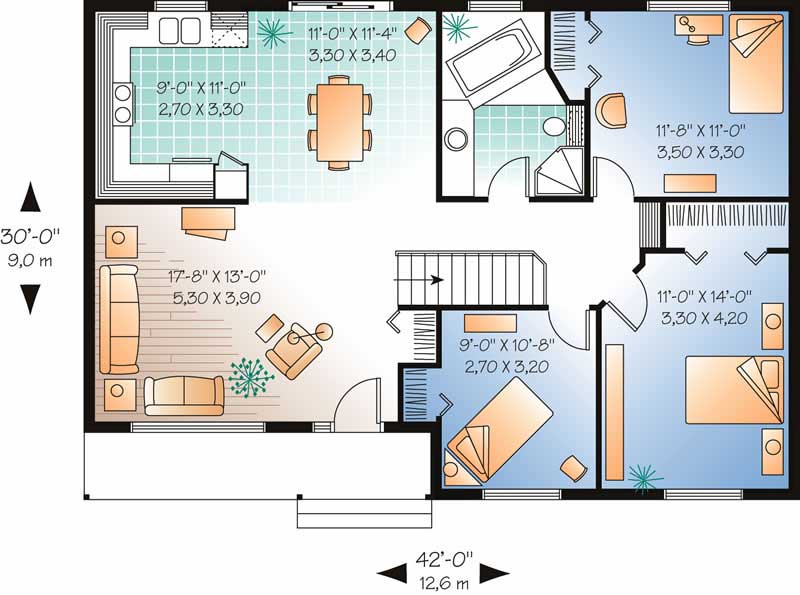 Floor Plan First Story of Ranch Plan #126-1705
