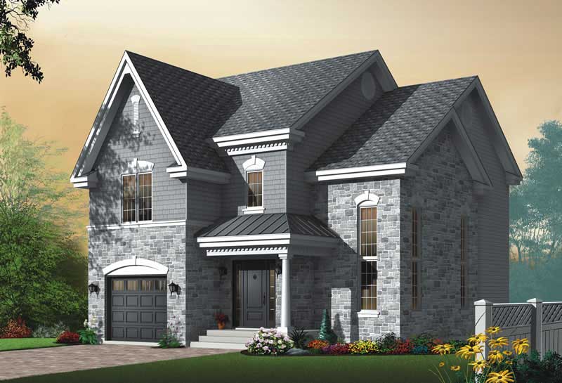 Front elevation of European home (ThePlanCollection: House Plan #126-1717)