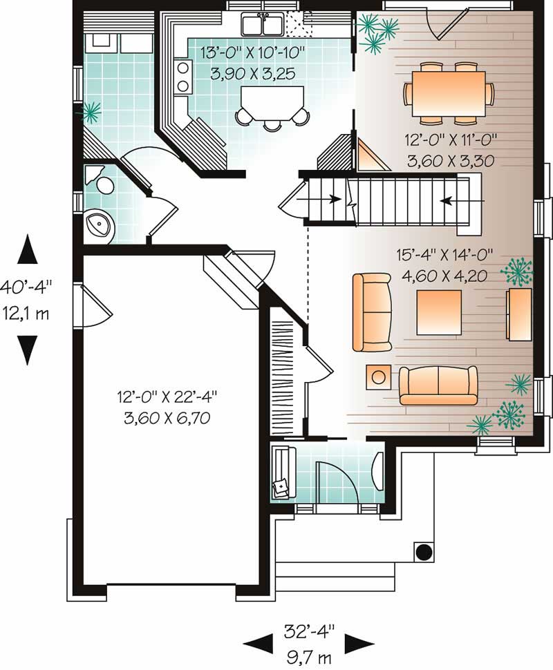 Floor Plan Main Level of European Plan #126-1717