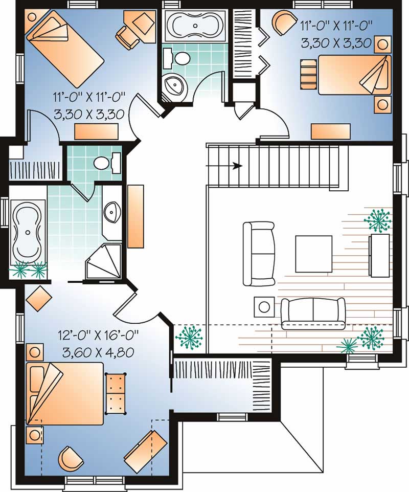 Floor Plan Upper Level of European Plan #126-1717